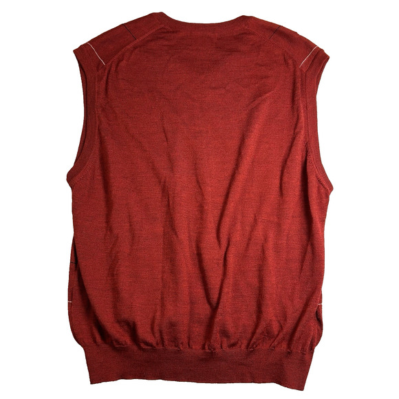 Lyle & Scott 100% Merino Wool Sweater Vest Mens Large Burgundy Plaid Grandpacore - Picture 2 of 7